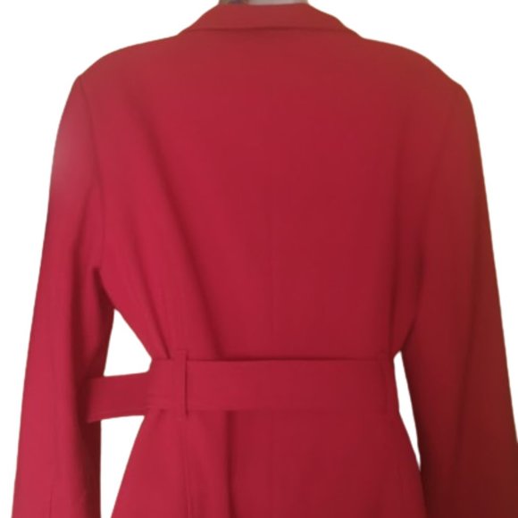 Bright Red Belted Peacoat Size Large - Picture 6 of 10